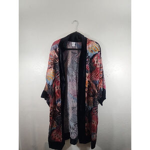 Chicos Peacock Velvet Burnout Multi-Color Duster Kimono Size S/M